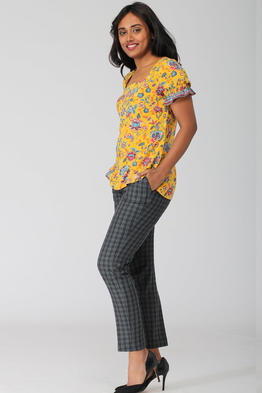 Buy Yellow Cotton Solid Women Regular Wear Check Pant for Best Price,  Reviews, Free Shipping
